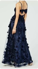 TRIXXI Womens Navy Sheer Floral Spaghetti Strap Square Neck Full-Length Gown 5