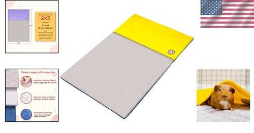 Eco-Friendly Yellow Fleece Cage Liner with Waterproof Base & Burrowing Pocket - Picture 2 of 10