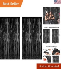 Versatile 2 Pack Black Foil Curtains - Ideal for Birthday  Graduation Parties