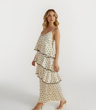 MINKPINK Ada Midi Dress Size 2 Crème and Black Polka Dot Side Split