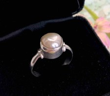 Vintage Genuine Natural Pearl Sterling Silver Hand Crafted Dome Ring Size 7.5
