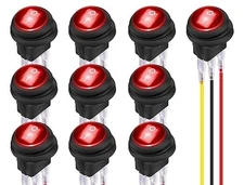 12V Round Rocker Switch Waterproof Red LED Round Toggle Switch Lighted DC 12 Vol