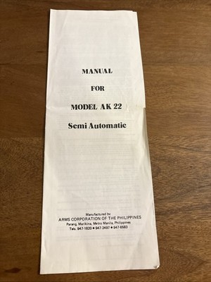 Original Squires Bingham Model AK22 Semi Auto Owners Manual Arms Corp Philipines