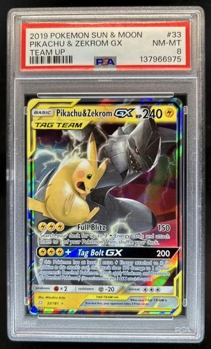 2019 Pokemon SM Team Up Pikachu Zekrom Holo #33/181 PSA 8