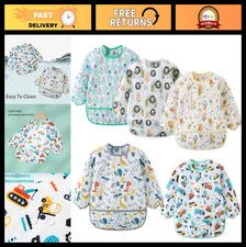 5 Pack Waterproof Long Sleeve Bibs for Baby Toddler, Reusable with Catch-all P