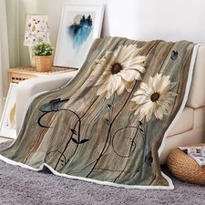 Rustic Throw Blankets, Elegant Daisy Flower Butterflies Cozy Warm 60x80 Floral