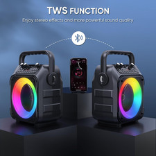 Portable Karaoke Machine Bluetooth Speaker with 2 Wireless Mics Lights PA System