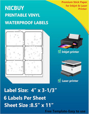 90 Pcs White Glossy Waterproof Vinyl Bottle Labels 4X3-1/3 Inches