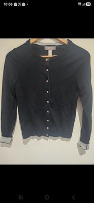 Banana Republic extrafeine Merinowolle schwarz Gold Knopf Sommer Strickjacke-klein