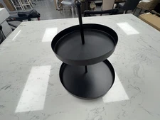 Modern Matte Black 2-Tier Metal Serving Tray Stand
