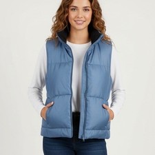 GAP Y2K Blue Down Fill Puffer Vest Women's Medium Quilted Sleeveless Winter Coat