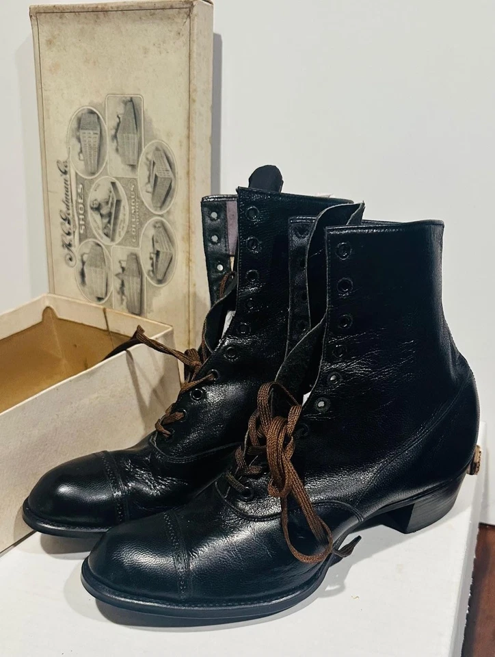 Antique Godman New Old Stock Edwardian Victorian Lace Up Black Side Button Boots - Image 2 of 4