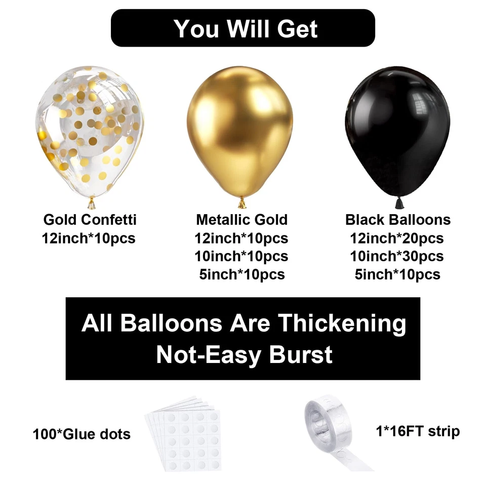 Kit Guirnalda Globos Oro Negro, 100 Piezas Negro Dorado Metálico Cromo y Dorado C... Foto 3 de 4