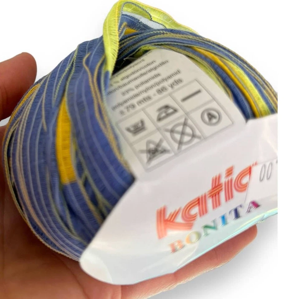 Hilo de cinta 5 madejas Katia BONITA | Color #21 azul, verde, amarillo Foto 4 de 4