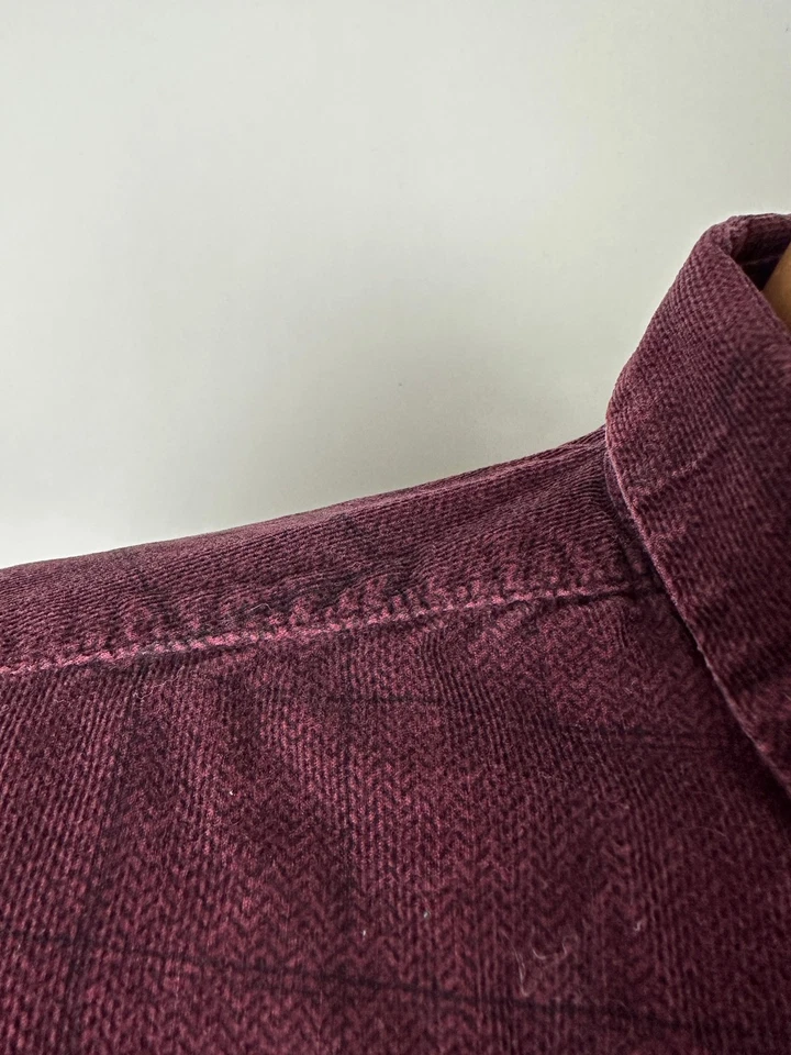 Vintage 90s Corduroy Shirt Men Large Burgundy Check Faded Minimal Marc Edwards - Image 4 of 4