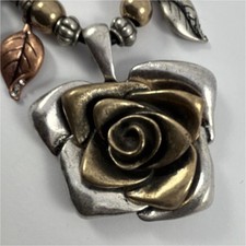 metal rose flower pendant charm necklace leaf cord chain silver gold lobster