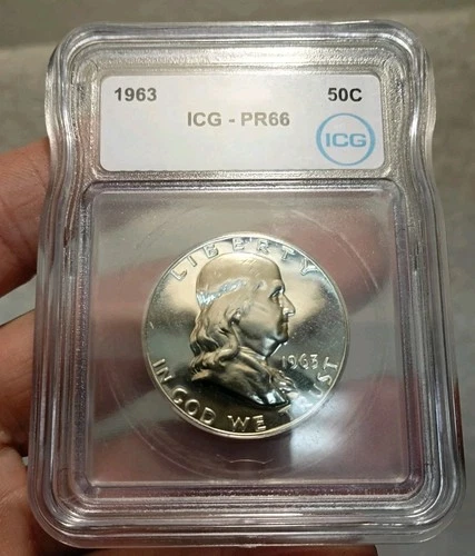 1963 Franklin Half Dollar 50C ICG PR67 Proof 90% SILVER. Beautiful Coin.