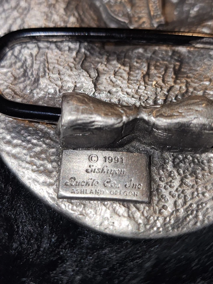 De colección Mujer Western Longhorn 1991 Siskiyou Cinturón Hebilla Calavera y Pluma Foto 3 de 4