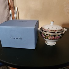 MADERA DE CUÑA 'CLIO' FLORAL HUESO PORCELANA MACETA PURRI SOPORTE TAPA BARATIJA REDONDA NUEVO