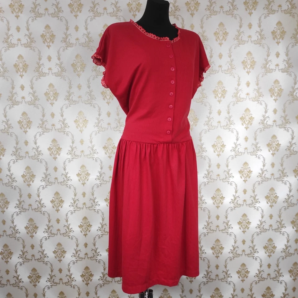 VINTAGE LATE 80'S BOHO LOOK TRICOT DRESS BY SINCLAIR LADIES WEAR. SIZE: 42-44 XL Foto 3 de 4