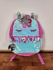 Girls Pink Iridescent Sequin Unicorn Backpack Floral Zip Adjustable Strap