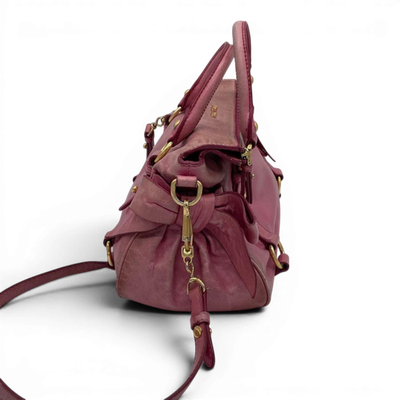 Miu Miu Vitello Lux Mini Bow Bag Pink 2way Shoulder Handbag