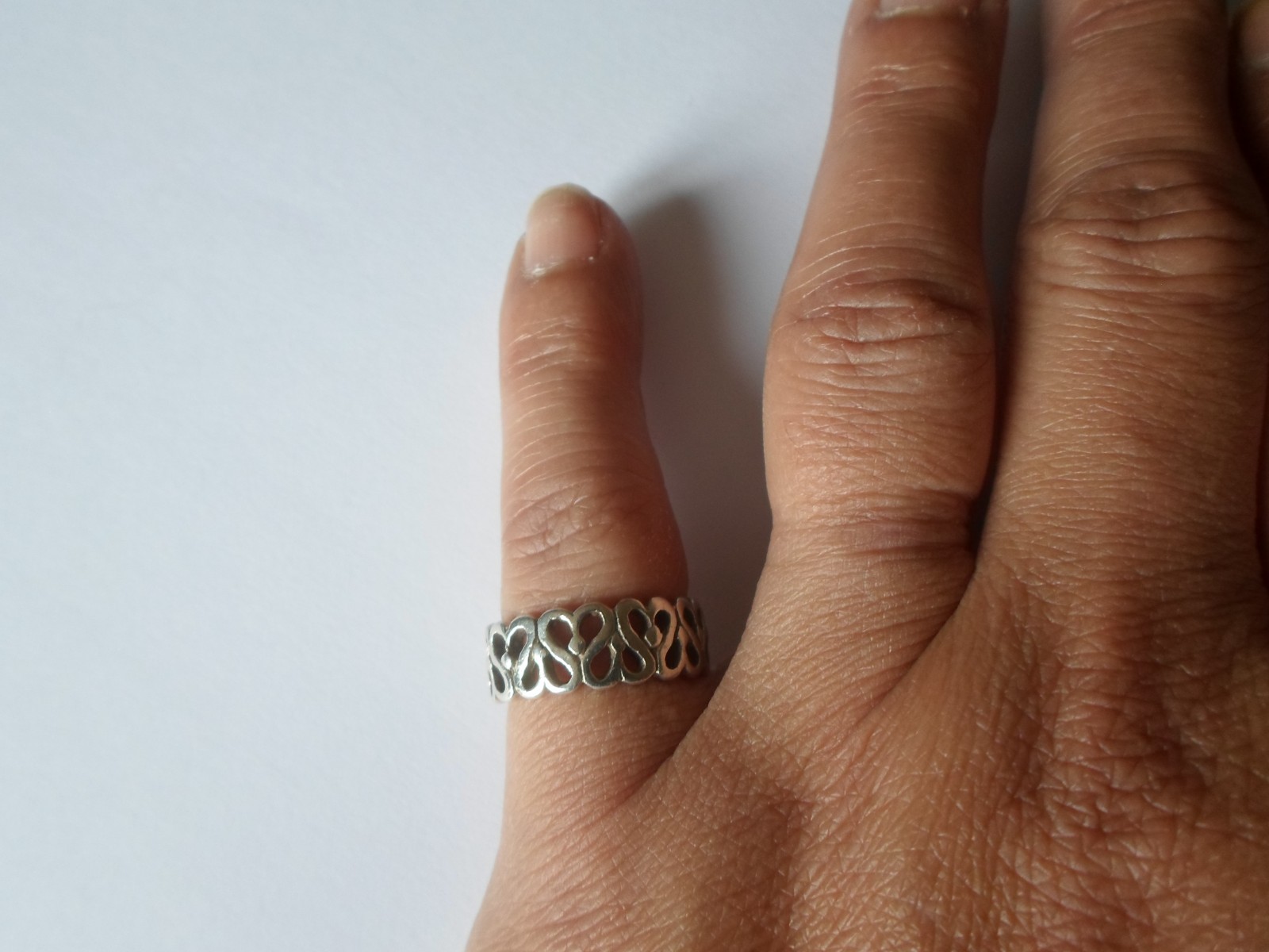 solid silver ring, openwork ring, hearts, size 51 - image 1