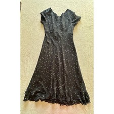 Talbots 6P 100% Silk Black Confetti Polka Dot Short Sleeve Midi Dress Petite