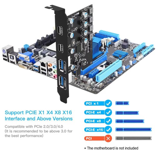 PCI Express Extension Card PCIE to USB 3.2 Gen 1 5Gbps 4Ports Hub Converter - Afbeelding 10 van 10