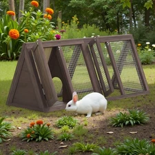 Rabbit Hutch, Small Chicken Coop Outdoor A-Frame Quail Cage w/ 2 Door & Run