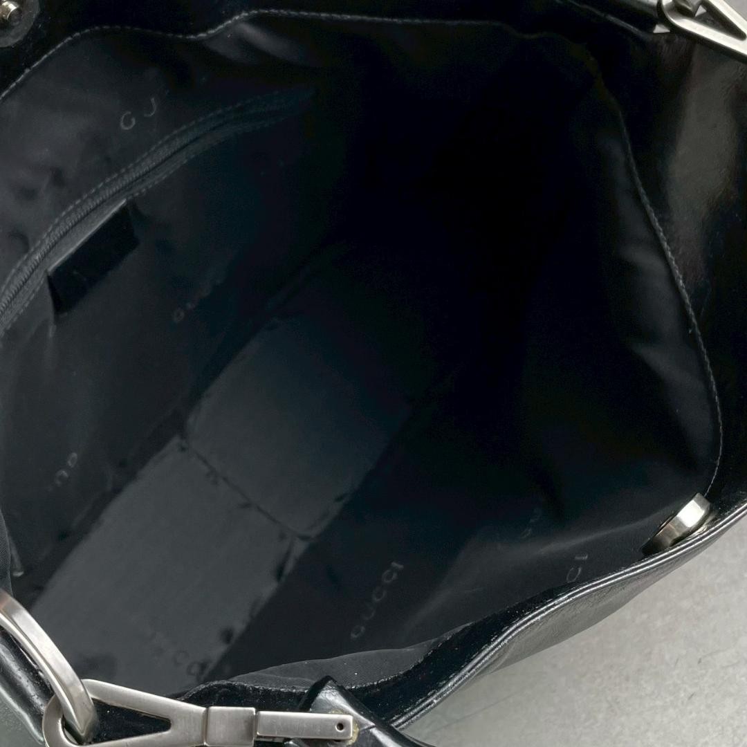 GUCCI Vintage Bamboo Handbag 2Way Leather Black GG Pattern Small thumbnail 9