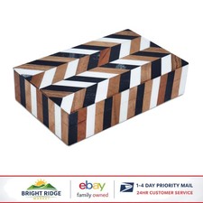Caja de almacenamiento de madera decorativa con tapa, diseño de incrustaciones de madera natural y resina