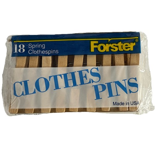 Vintage Forster 18 Wood Spring Clothespins Made In USA NOS NEW in Sealed Package