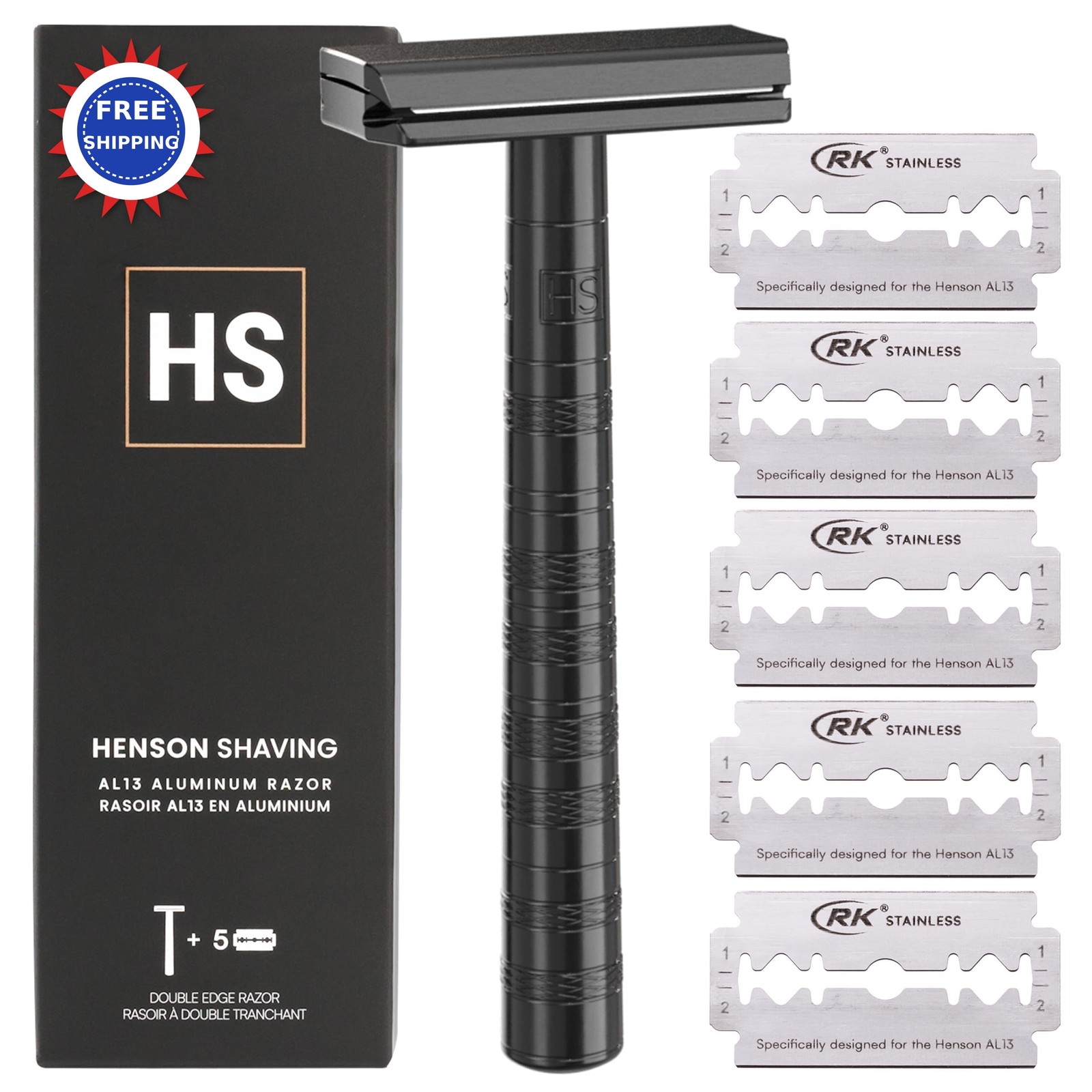 Jet Black Double Edge Safety Razor 5 Spare Blades 30