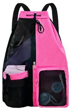 Mesh Beach Backpack Wet Pocket Drawstring Pool Swimming Gym Bag Men Women Gear
