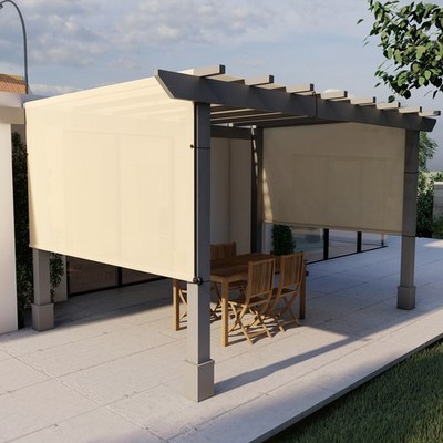 10-13ft Beige Pergola Replacement Cover Sun Shade Screen w/Rod Pocket for Patio
