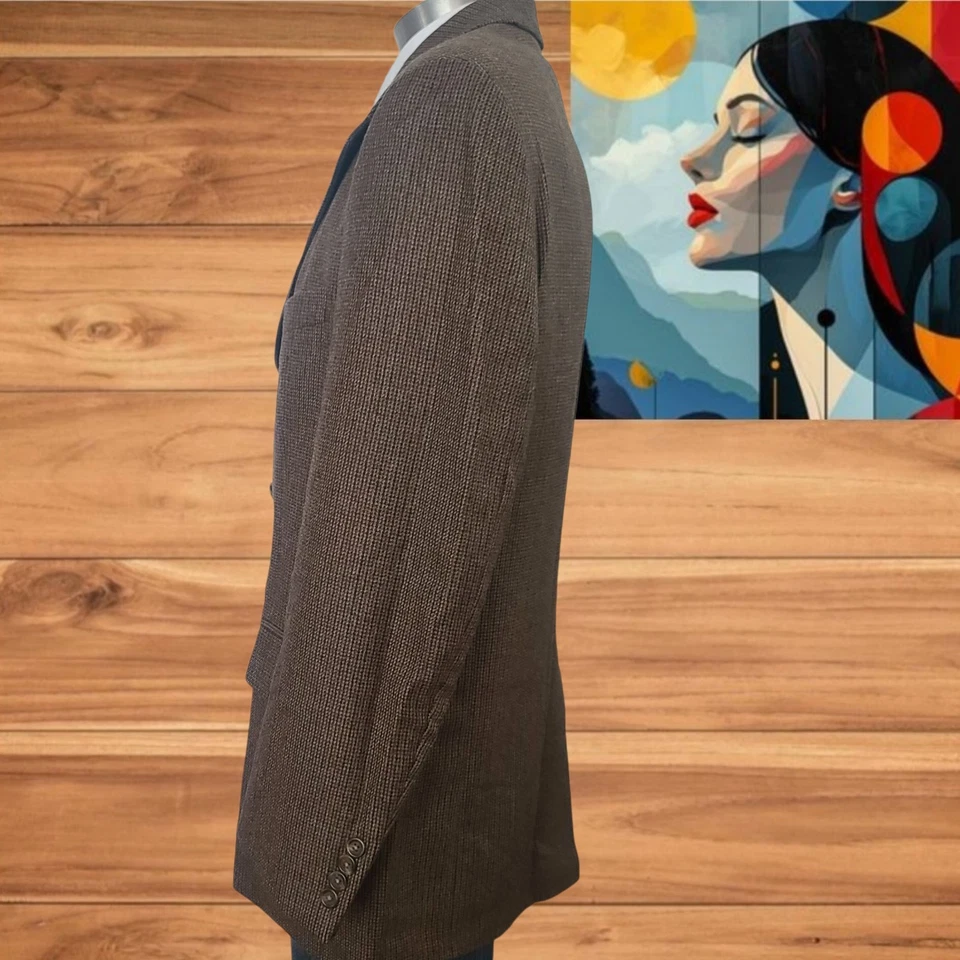 Chaps 100% Wool Dark Brown Houndstooth Check Blazer Sport Jacket Mens 42R - Image 3 of 4