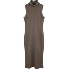 Nine West Womens XL Taupe Brown Ribbed Sleeveless Turtleneck Midi Bodycon Dress