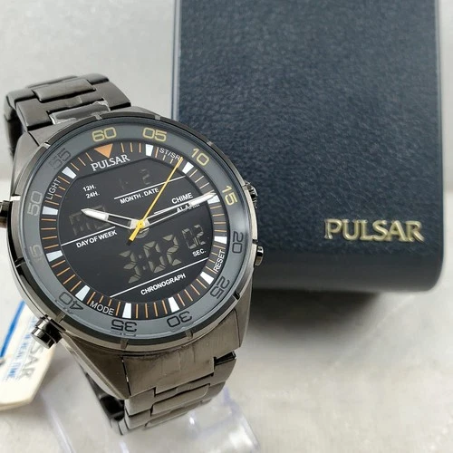 VINTAGE PULSAR BY SEIKO Z021-X009 ANA-DIGI BLACK ALARM CHRONOGRAPH MEN'S WATCH