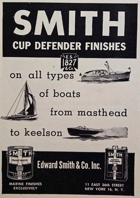 1946 Smith Marine Finishes Print Ad - Yachting White Aquatit Spar Varnish Boats
