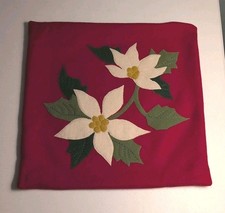 Crate Barrel POINSETTIA Throw Pillow Cover 18"x 18" Red Wool Blend Holiday