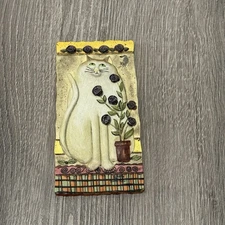 E. Smithson “Snow Rose” Signed White Cat Folk Art 3D Resin Wall Plaque Vtg Kitty
