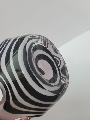 JÓZEFINA KROSNO HAND BLOWN ERUPT BLACK WHITE BROWN ART GLASS SCULPTURE VASE - Picture 12 of 13