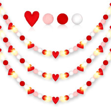 66-Inch Valentine s Day Felt Heart Garland with String Lights for Home Decor