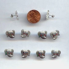 STERLING SILVER ELEPHANT TRUNK UP SIAM RUBY RHINESTONE EYE 13mm. EARRINGS V957AA