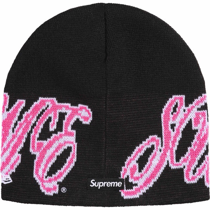 Supreme SS26 New Era Cursive Beanie Black Pink Logo Knit One Size