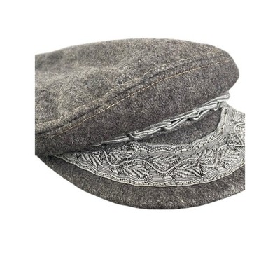 Authentic Vintage Aegean Gray Wool & White embroidered Fisherman s Cap, OS