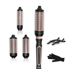K K 3-in-1 Curling Iron Set Professional Thermal Brush Heated Round Volumizer