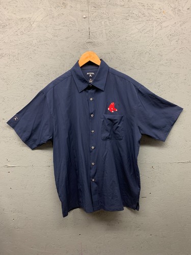 Antigua Red Sox Hemd Herren XL Navy MLB Knopfleiste Kurzarm Polyester