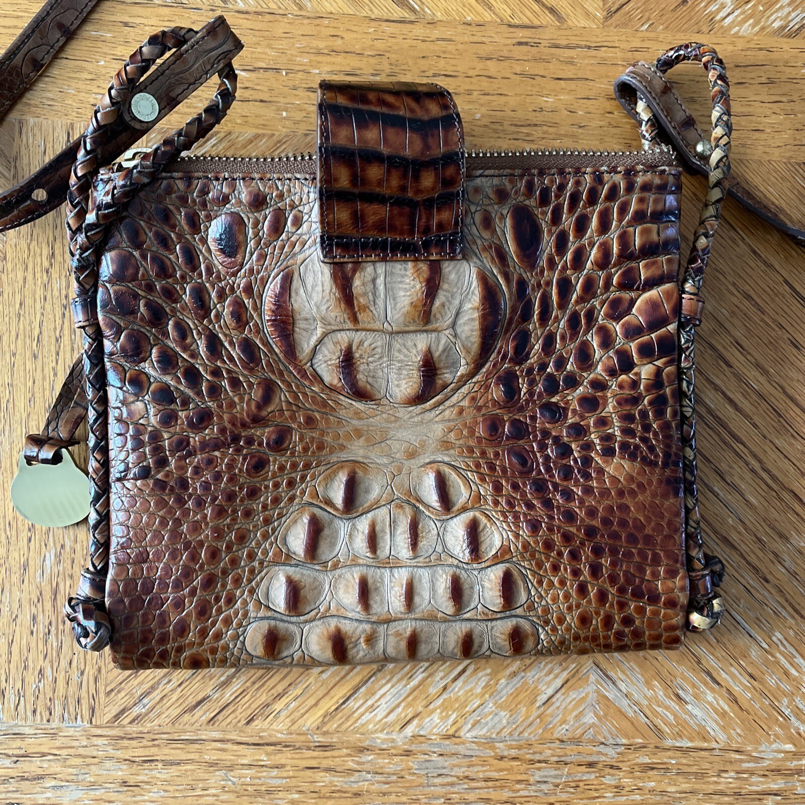 Brahmin Crossbody/shoulder Organizer Bag Croc Leather Embossed